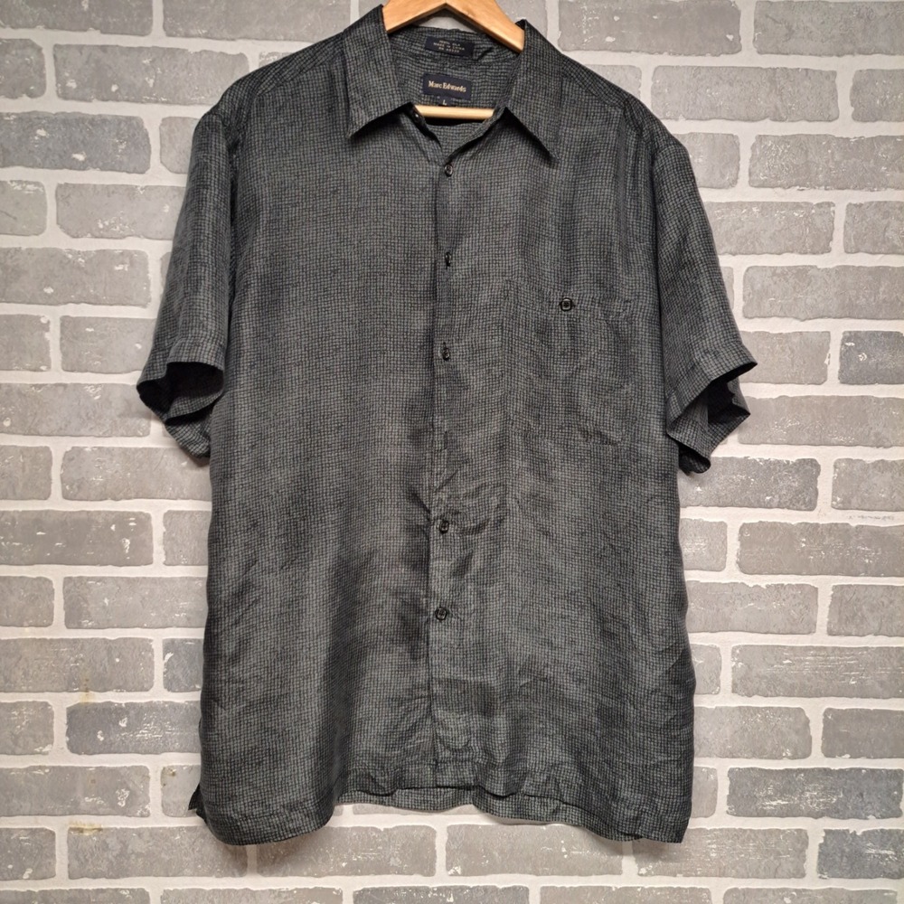 Marc Edwards 100% Silk Micro Plaid Mens Button Shirt‎ Size Large